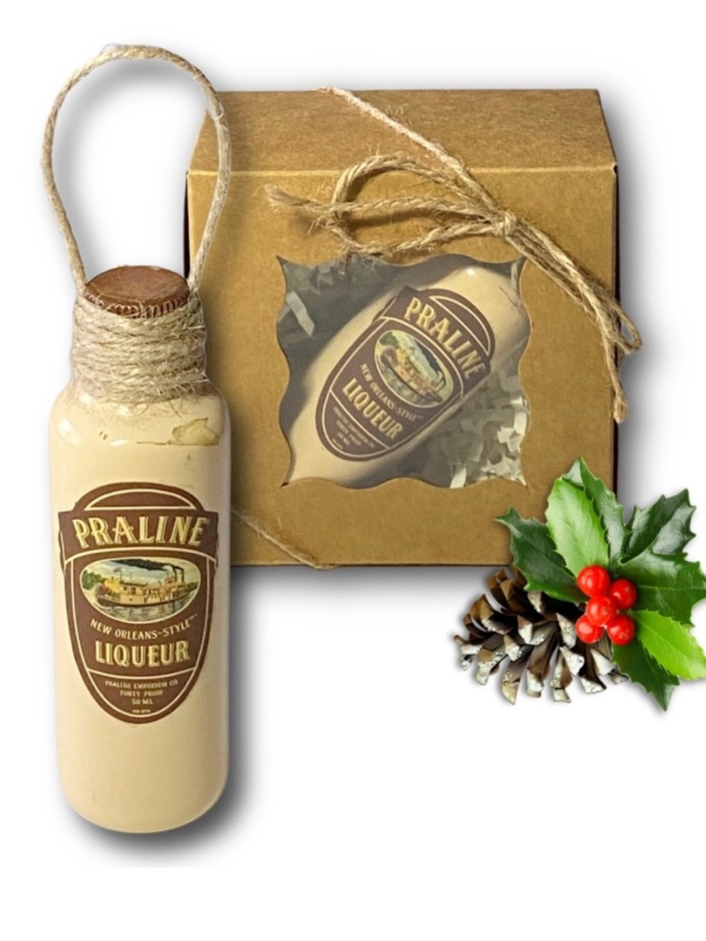 Praline New Orleans-Style Liqueur Artisan Vintage Glass Bottle Ornament